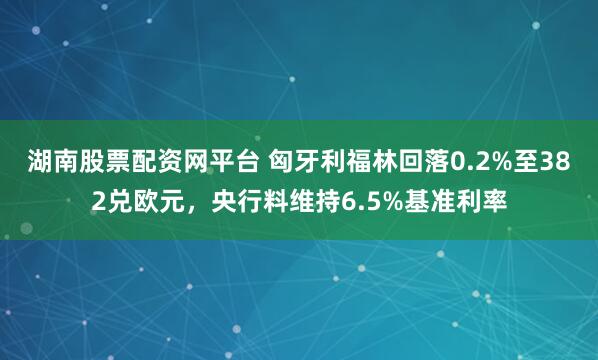 湖南股票配资网平台 匈牙利福林回落0.2%至382兑欧元，央行料维持6.5%基准利率
